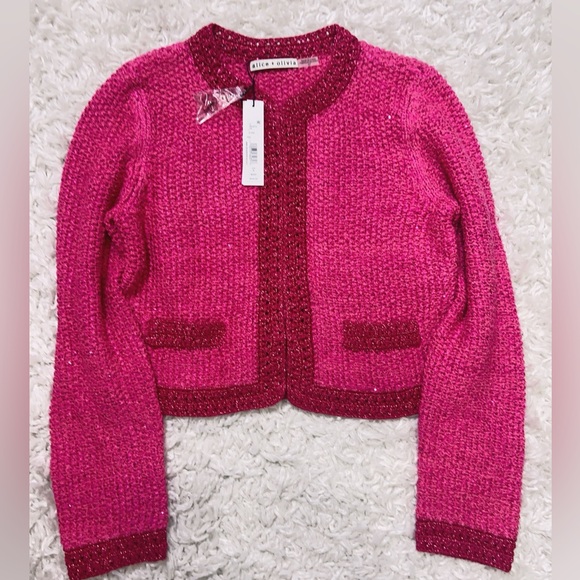Alice + Olivia Jackets & Blazers - NWT $595 Alice + Olivia Noella Sequin Boucle Cropped Cardigan